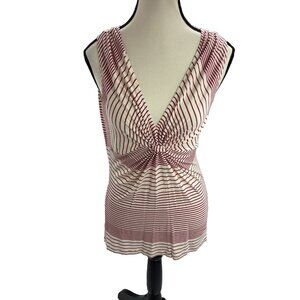 CAbi Womens M Red White Stripe Twist Front Sleeveless V Neck Top Casual
